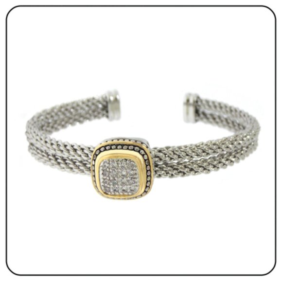 Cable Ring Cubic Zirconia two tone antique rhodium plate Silver Yellow Gold NWT - Picture 3 of 4